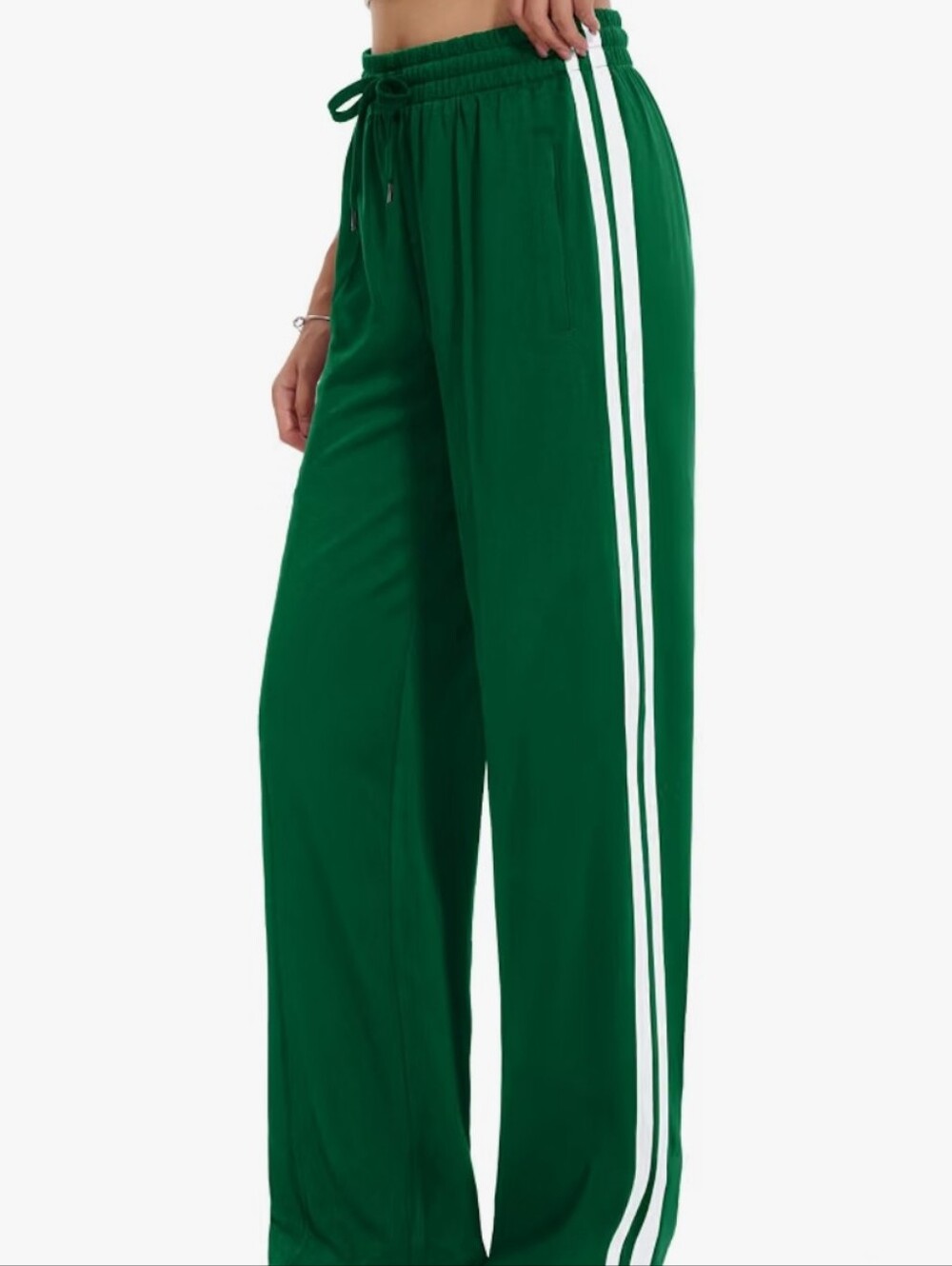 Womens Green Track Joggers with White Side Stripes